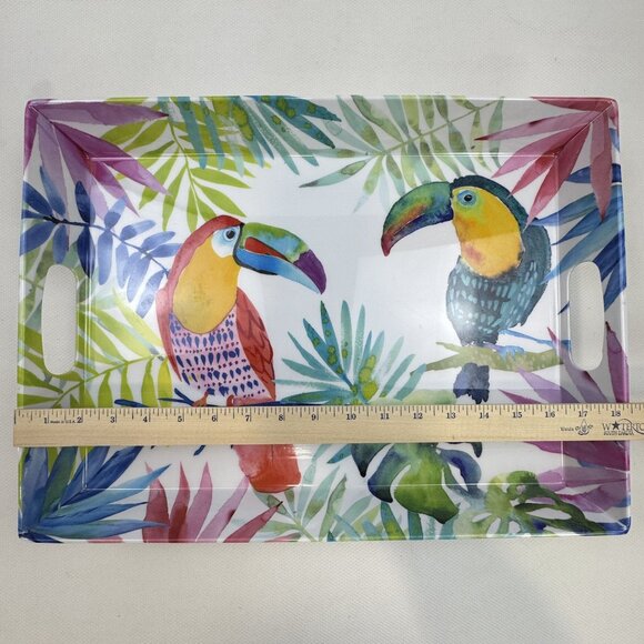 Tropical Toucan Print BPA-Free Plastic Serving Tray With Handles 18.5"x13.5" - Picture 6 of 8